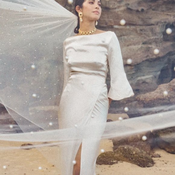 NWT Winona Australia Silk Wrap Dress: CINTA DRESS PEARL- Bridal Collection - Picture 1 of 6